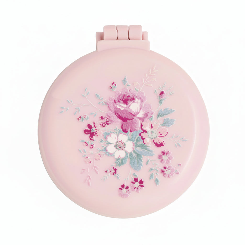 GreenGate Pocket Mirror Round with Brush Marie Dusty Rose