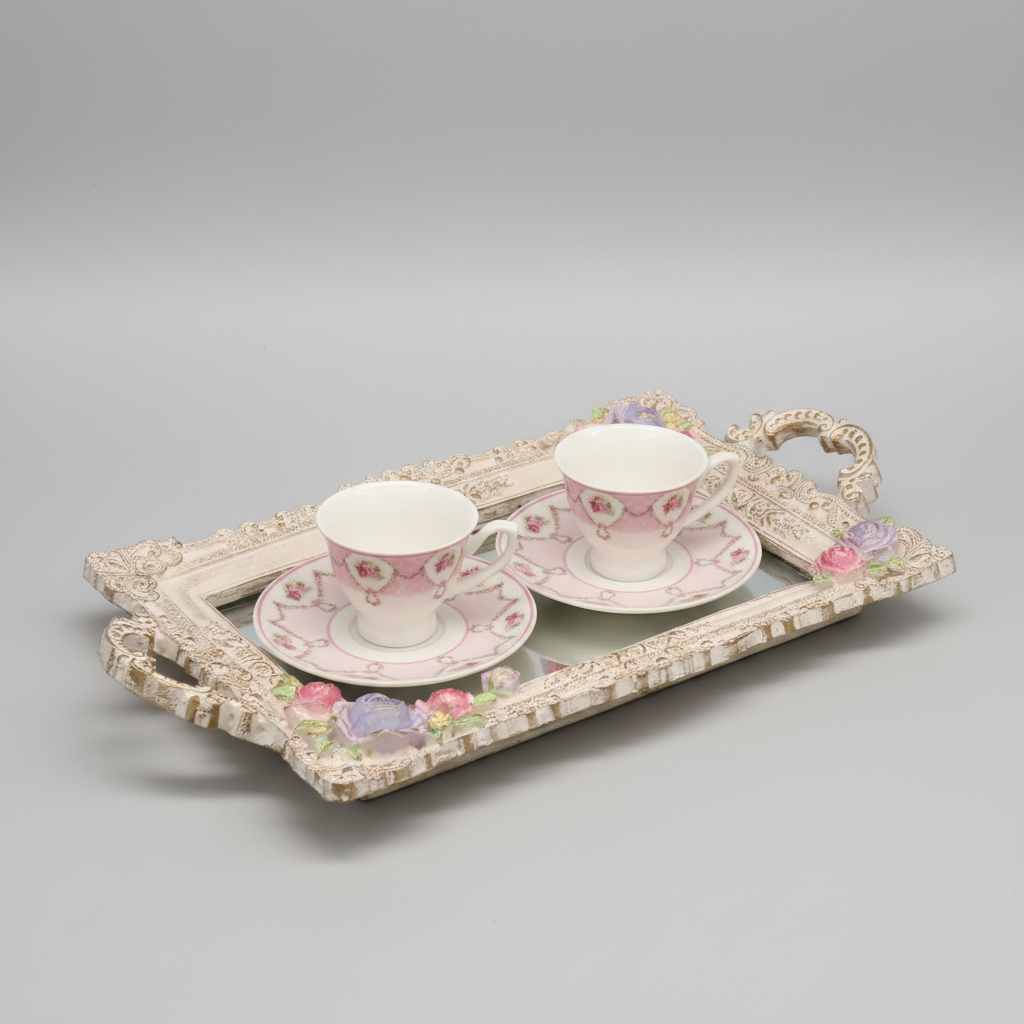 Hand painted tray with mirror