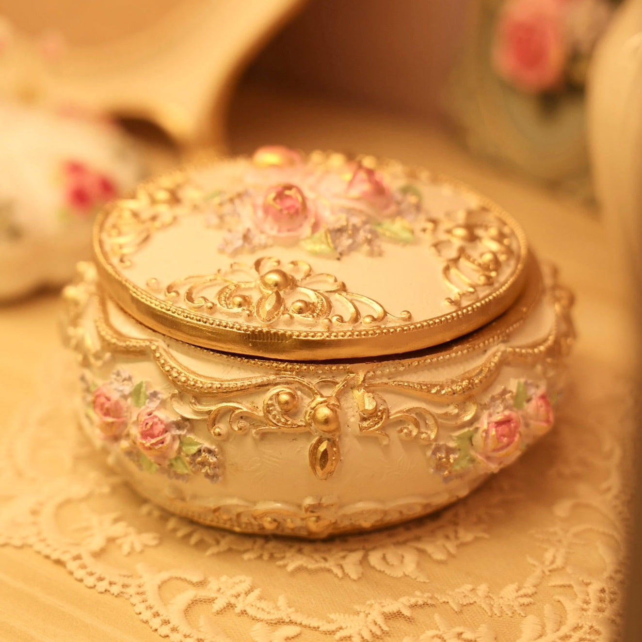 Hand painted vintage Box white