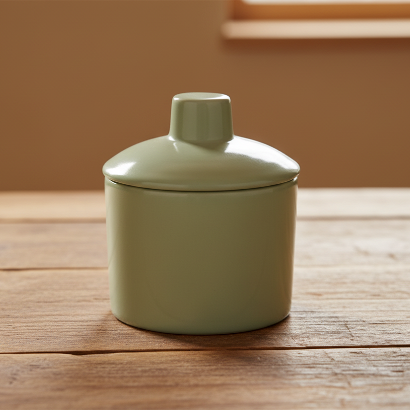Hand Painted Ceramic sugar pot Green