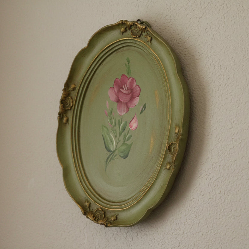 Green hand-painted flower painting