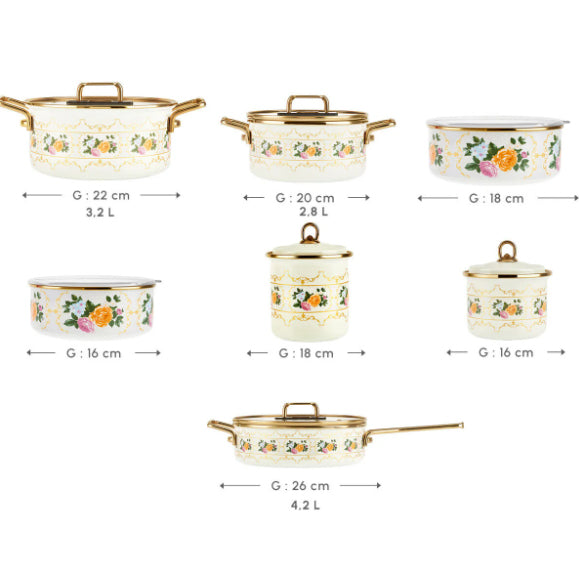 Karaca Viyan 7 Piece Enamel Storage Container and Spice Set with Cookware
