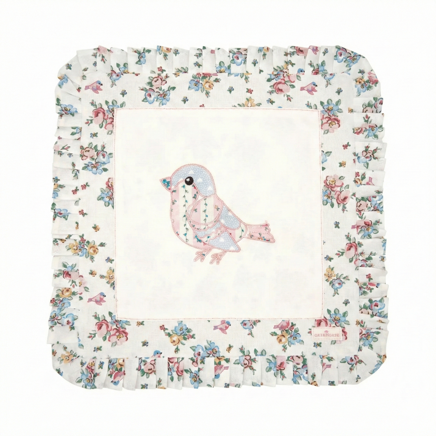 GreenGate Cushion Cover Madison White with Embroidery Bird 40 x 40 cm