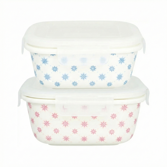 GreenGate Food Storage Box Square Laurie Pale Pink Set of 2