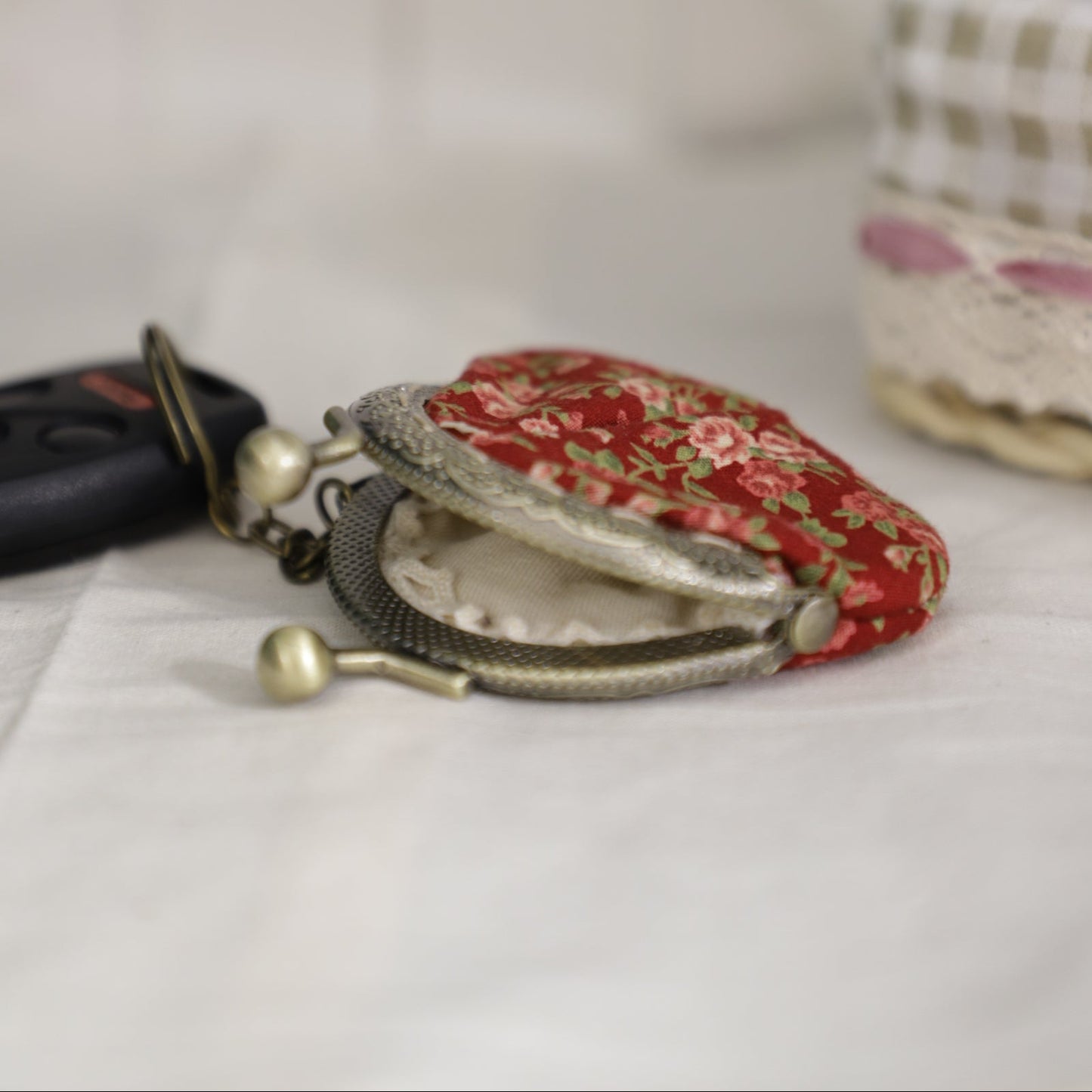 Handmade Floral Fabric Keychain Mini Purse