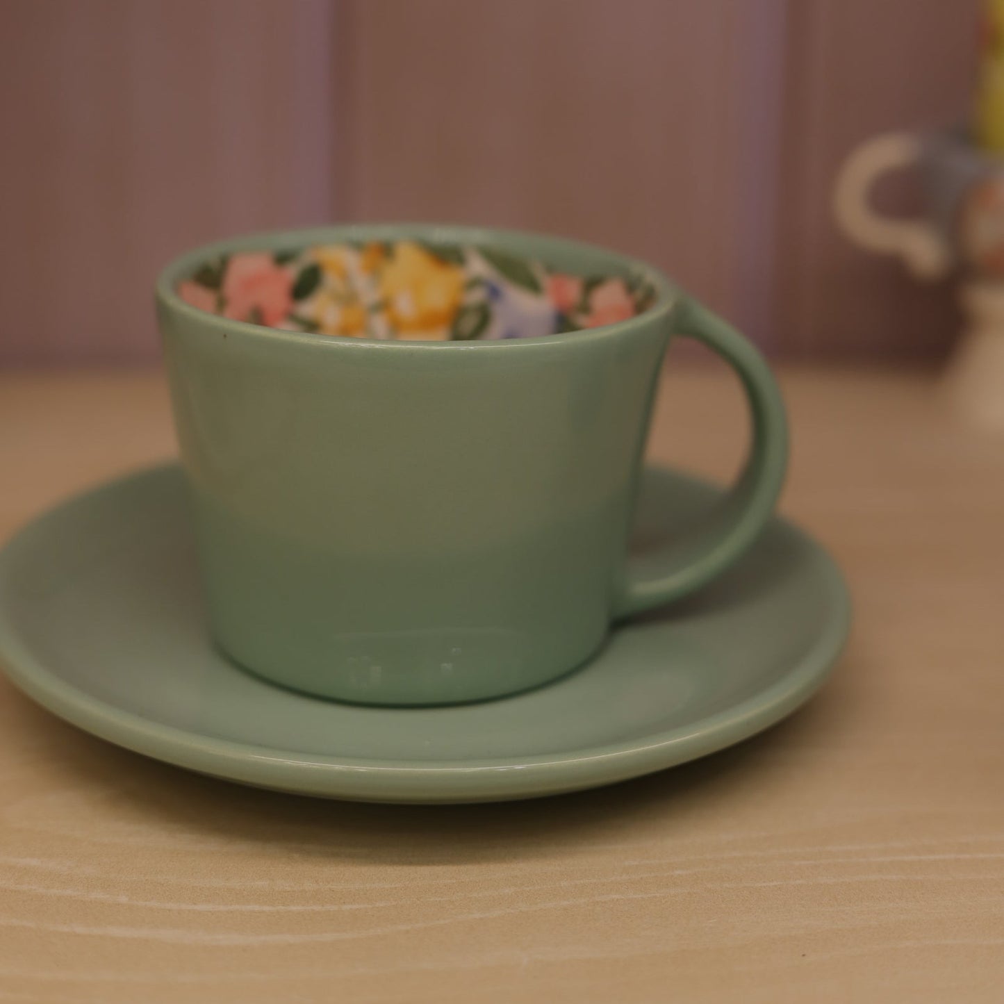 Hand-Painted Ceramic Coffee Cups with Saucer Green