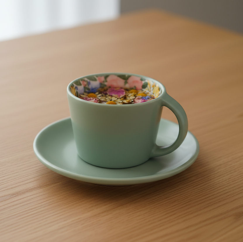 Hand-Painted Ceramic Coffee Cups with Saucer Green