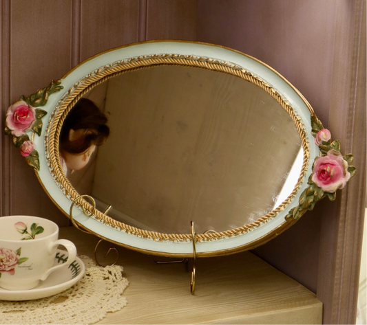 resin oval tray with mirror 26*49 cm