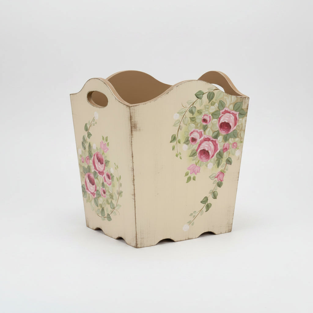 Hand-Painted Wooden Trash Can