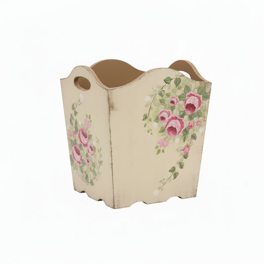 Hand-Painted Wooden Trash Can