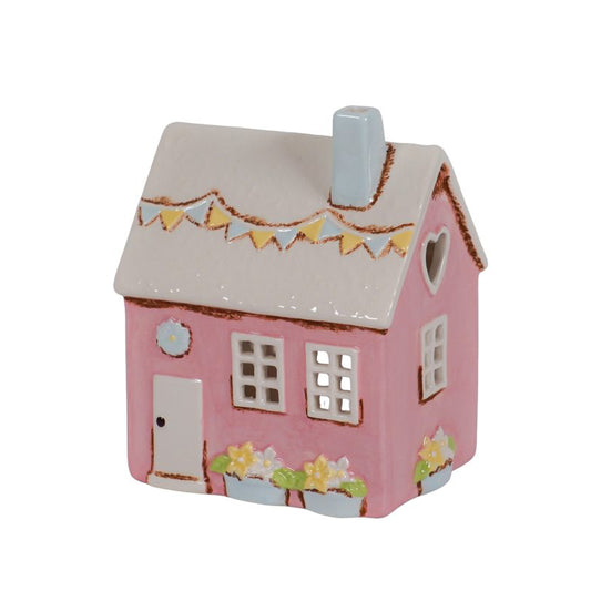Pink ceramic tea light candle holder house Country 15,5 cm Isabelle Rose