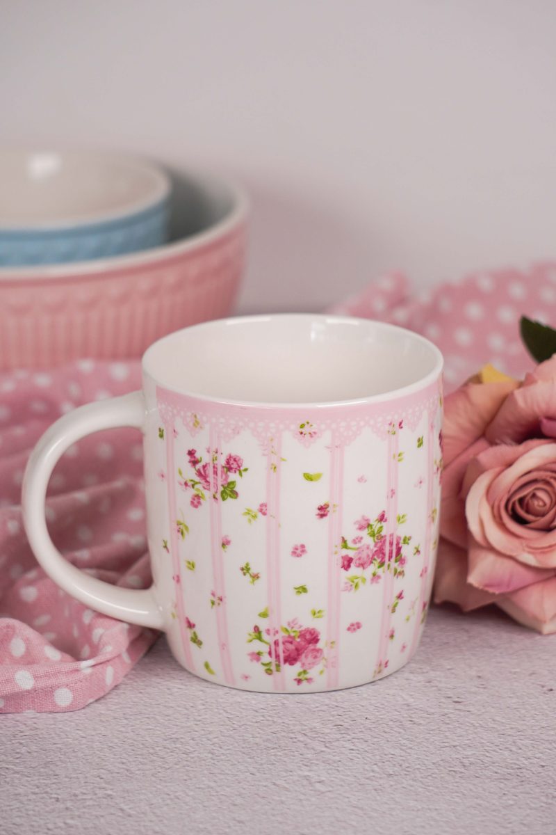 Mug stripes with roses pink 350 ml Isabelle Rose