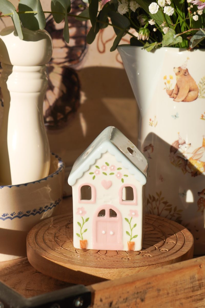 Set of 3 mini ceramic houses Country with led light 10 cm Isabelle Rose
