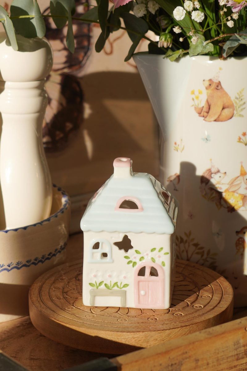 Set of 3 mini ceramic houses Country with led light 10 cm Isabelle Rose