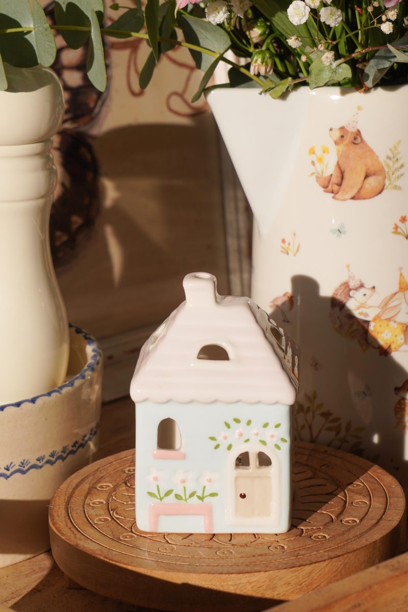 Set of 3 mini ceramic houses Country with led light 10 cm Isabelle Rose