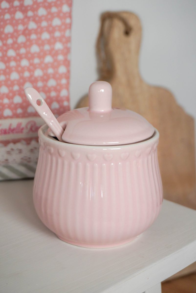 Porcelain sugar pot LOVE in pastel pink color 11 cm Isabelle Rose