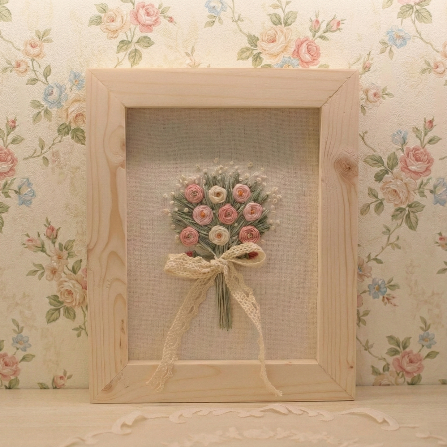 Embroidered Rectangular wooden plaque
