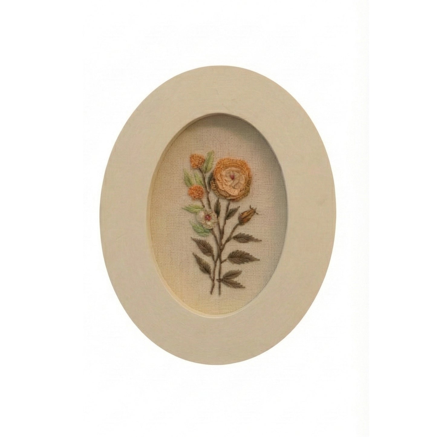 Embroidered oval wooden plaque