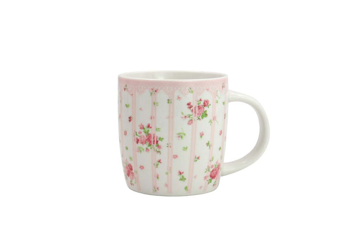 Mug stripes with roses pink 350 ml Isabelle Rose